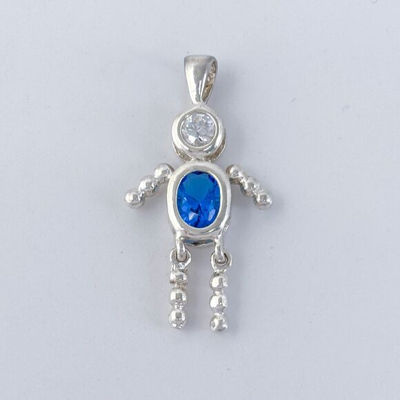 Vintage Sterling Silver 925 Blue Cubic Zirconia Boy Pendant - Picture 2 of 6
